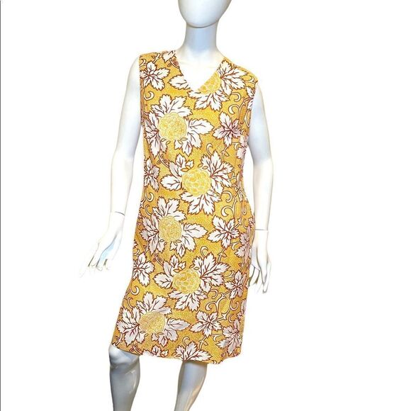Vintage 70s Floral V Neckline Shift Dress Yellow Medium Women, Vintage Clothes - Picture 6 of 9